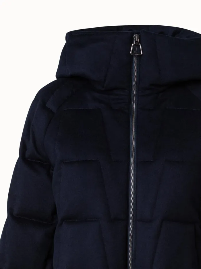 Quilted Trapezoid Cashmere Parka Navy Women Akris Jackets