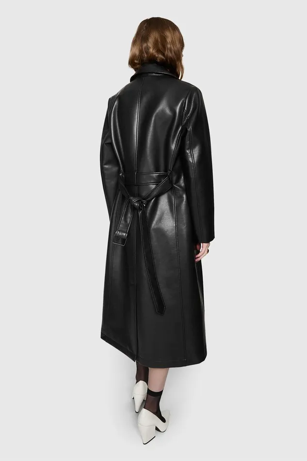 Rebecca Minkoff Belted Vegan Leather Trench Black Women Outerwear