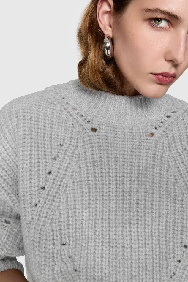 Rebecca Minkoff Brooks Split Hem Sweater Stone Women Sweaters and Sweatshirts