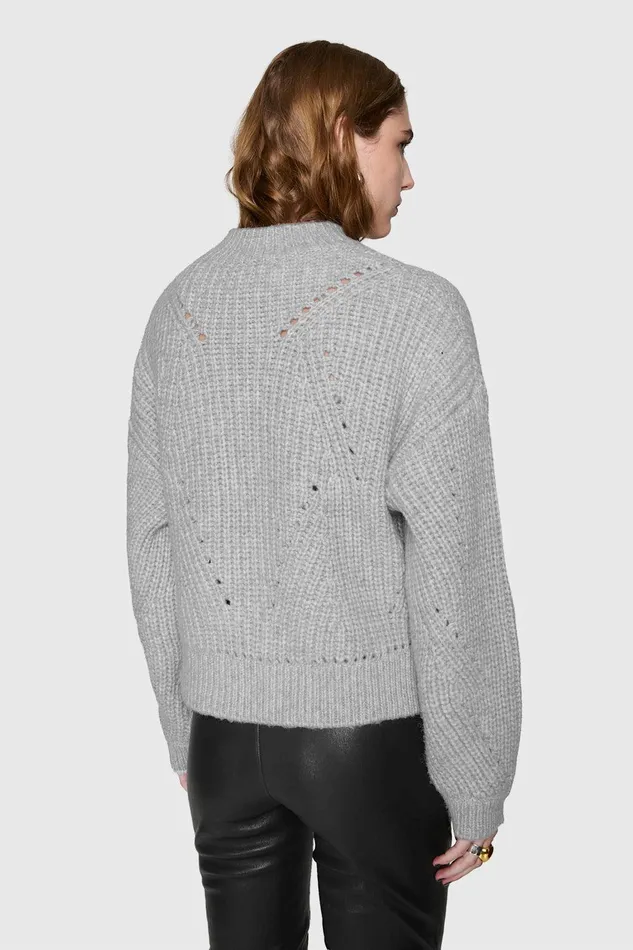 Rebecca Minkoff Brooks Split Hem Sweater Stone Women Sweaters and Sweatshirts
