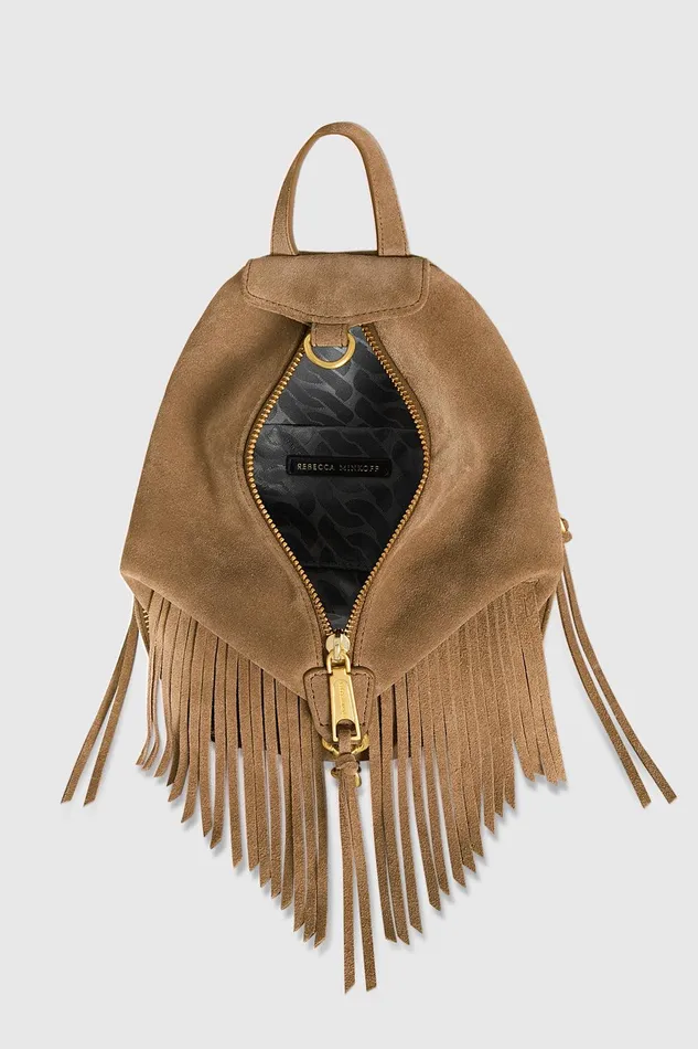 Rebecca Minkoff Convertible Mini Julian Backpack With Fringe Praline Women Backpacks