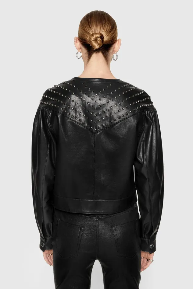 Rebecca Minkoff Ozzy Studded Leather Jacket True Black Women Outerwear