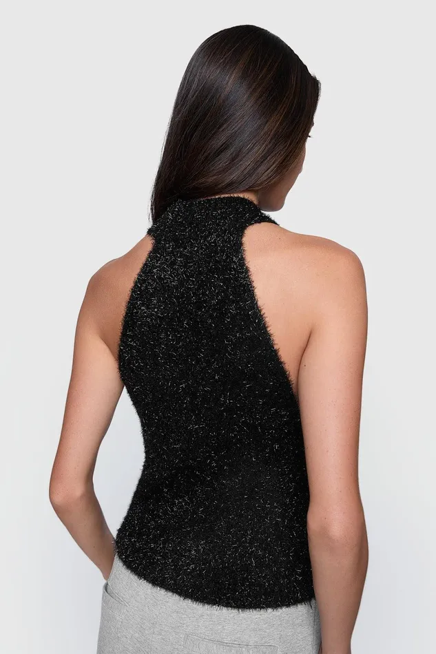 Rebecca Minkoff Sage Lurex Halter Black Women Tops