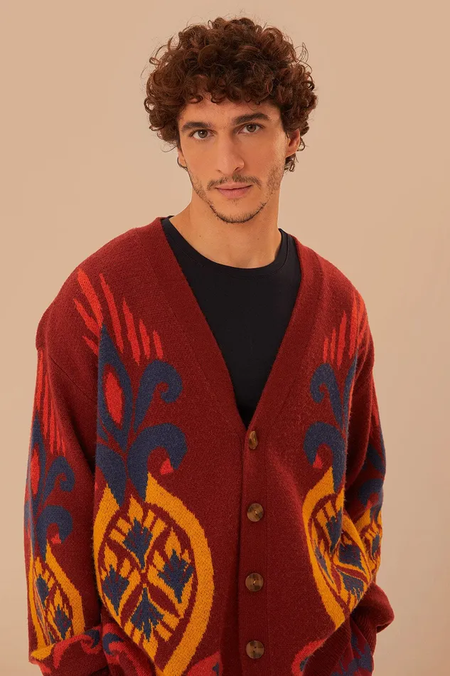 Red Pineapple Knit Cardigan Women Farm Rio Cardigans