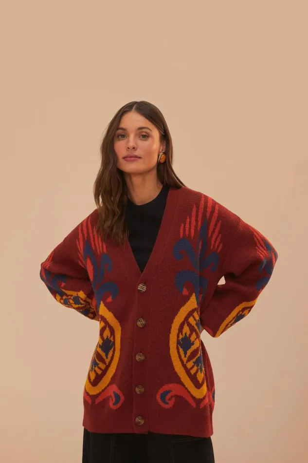 Red Pineapple Knit Cardigan Women Farm Rio Cardigans