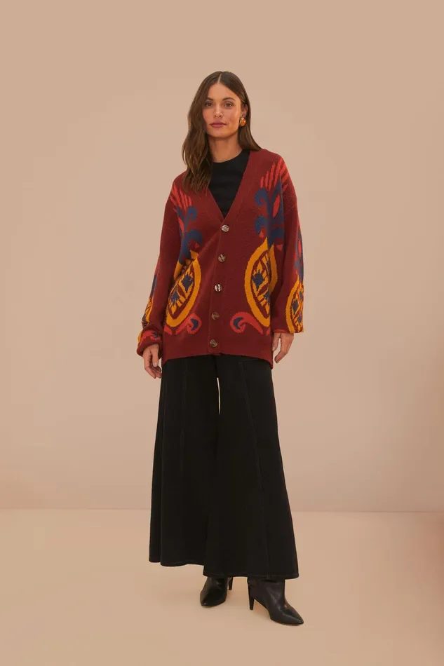Red Pineapple Knit Cardigan Women Farm Rio Cardigans