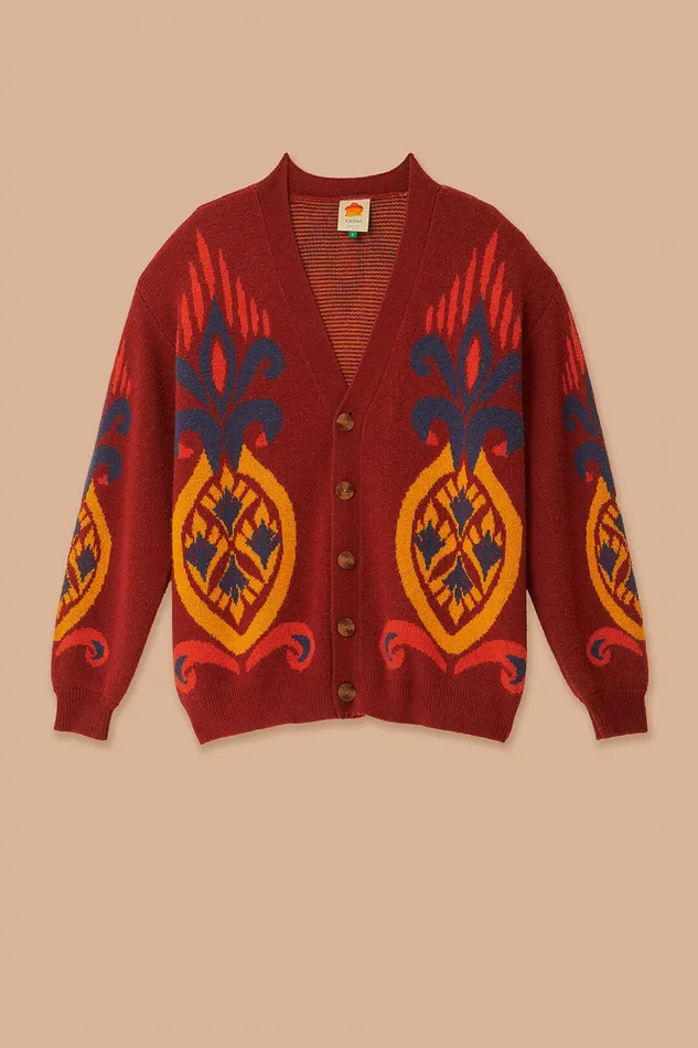 Red Pineapple Knit Cardigan Women Farm Rio Cardigans