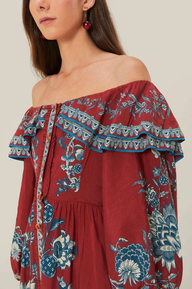 Red Tropical Landing Off Shoulder Maxi Dress Women Farm Rio Maxi Dresses