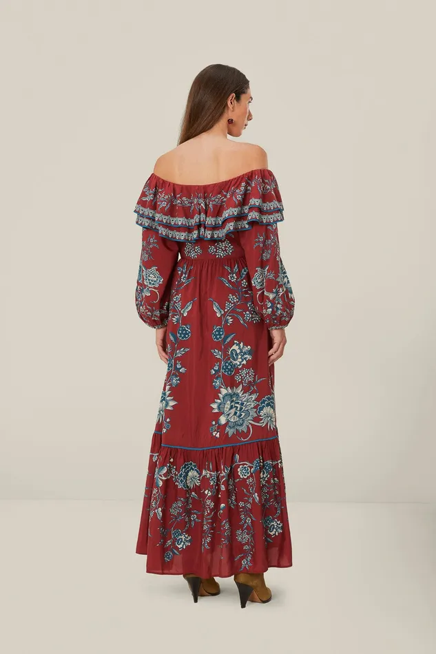 Red Tropical Landing Off Shoulder Maxi Dress Women Farm Rio Maxi Dresses
