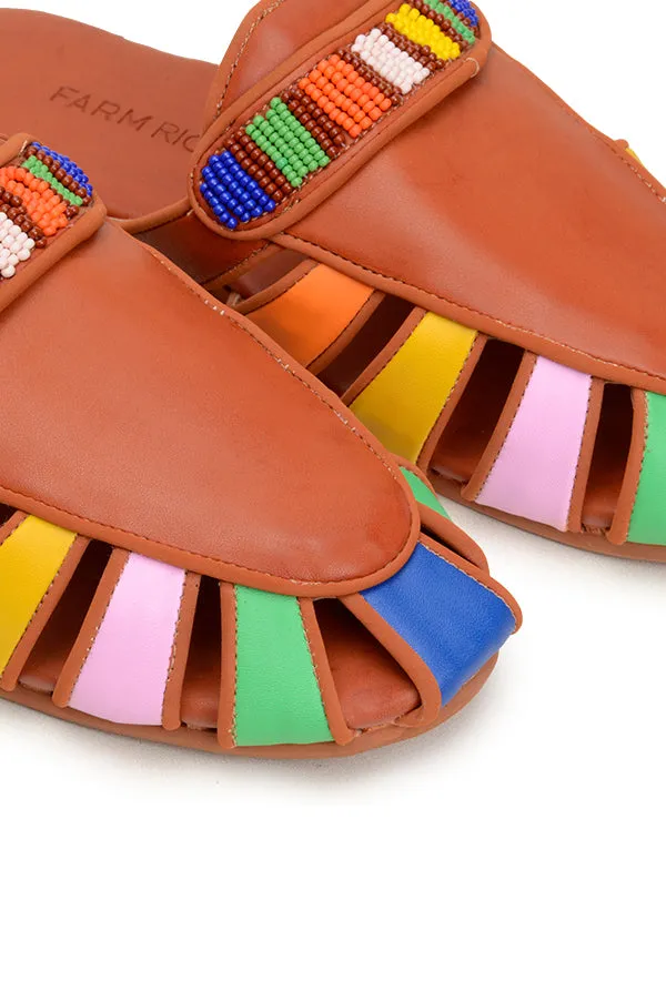 Rust Rainbow Beaded Mule Women Farm Rio Loafers and Mules