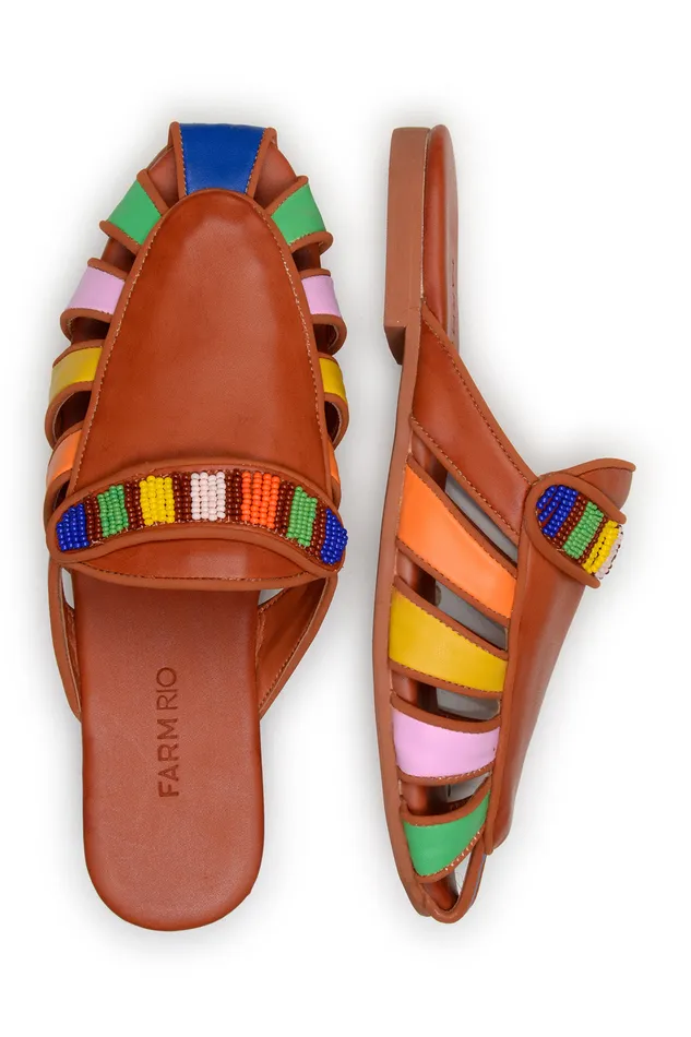 Rust Rainbow Beaded Mule Women Farm Rio Loafers and Mules
