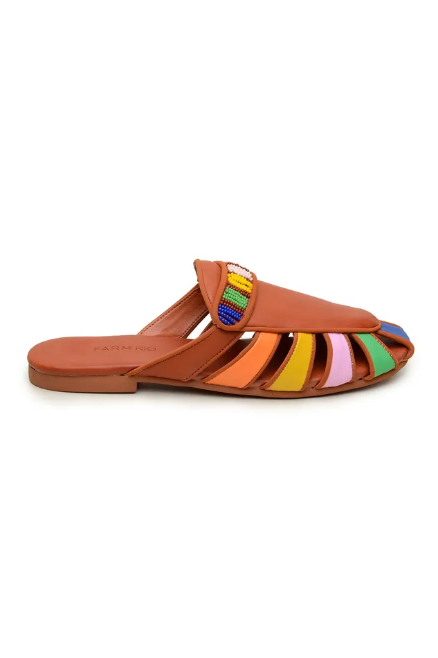 Rust Rainbow Beaded Mule Women Farm Rio Loafers and Mules