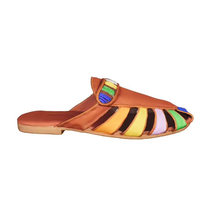 Rust Rainbow Beaded Mule Women Farm Rio Loafers and Mules