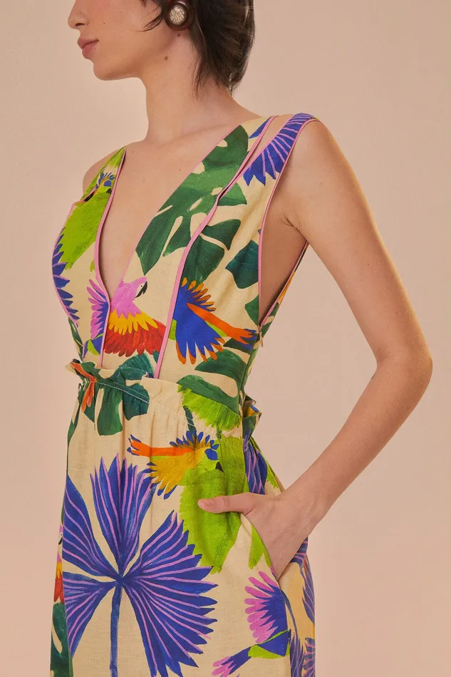 Sand Macaw Jungle V Neck Midi Dress Women Farm Rio Midi Dresses