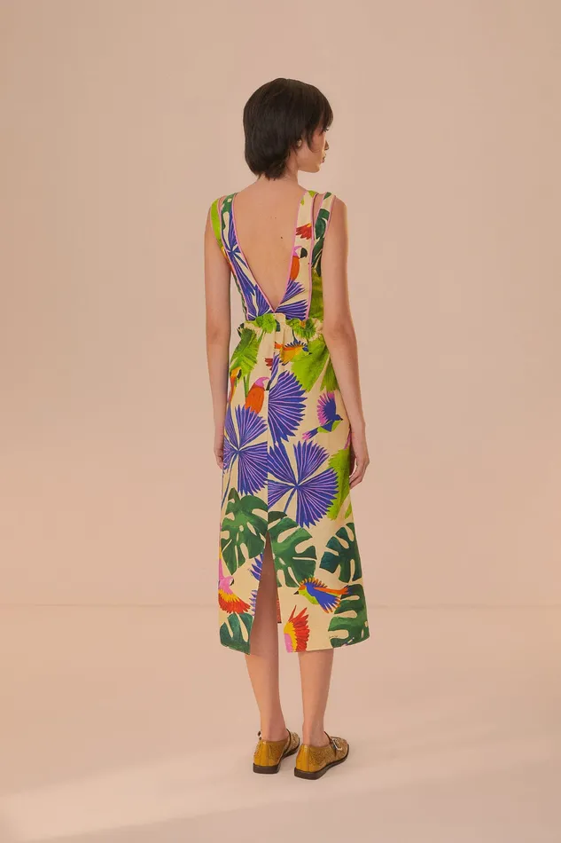 Sand Macaw Jungle V Neck Midi Dress Women Farm Rio Midi Dresses