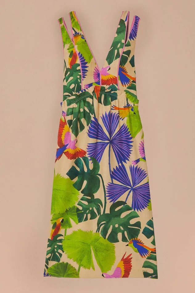 Sand Macaw Jungle V Neck Midi Dress Women Farm Rio Midi Dresses