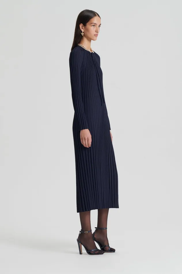 Scanlan Theodore Dresses Women PLEATED RIB DRAWCORD DRESS NAVY Scanlan Theodore Dresses Women PLEATED RIB DRAWCORD DRESS NAVY