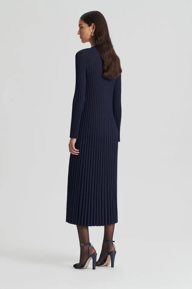 Scanlan Theodore Dresses Women PLEATED RIB DRAWCORD DRESS NAVY Scanlan Theodore Dresses Women PLEATED RIB DRAWCORD DRESS NAVY