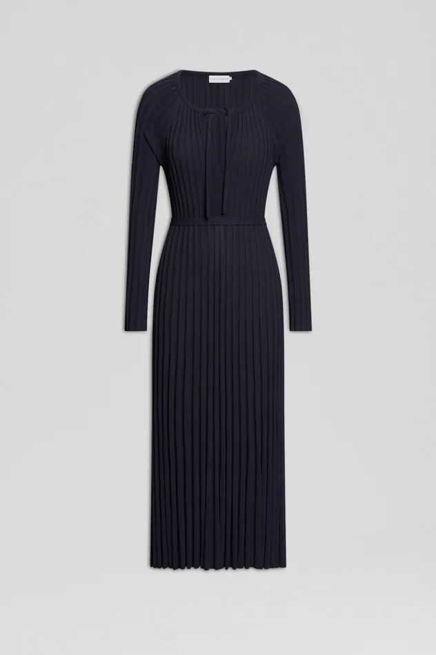 Scanlan Theodore Dresses Women PLEATED RIB DRAWCORD DRESS NAVY Scanlan Theodore Dresses Women PLEATED RIB DRAWCORD DRESS NAVY