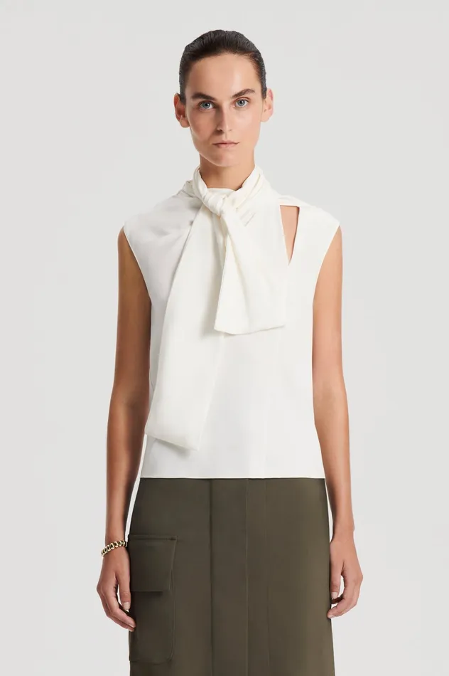 Scanlan Theodore Tops Women SILK CRAVAT TANK CREME Scanlan Theodore Tops Women SILK CRAVAT TANK CREME