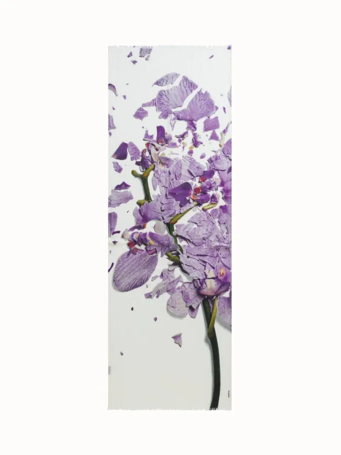 Scarf Cashmere Silk Scattered Orchid Print Orchid Women Akris Collector Scarves