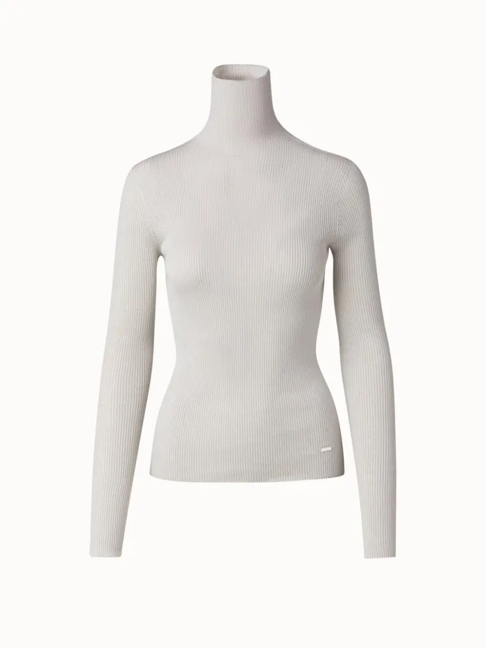 Seamless Cashmere Silk Rib Knit Pullover Light Melange Women Akris Cashmere