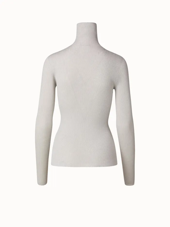 Seamless Cashmere Silk Rib Knit Pullover Light Melange Women Akris Cashmere