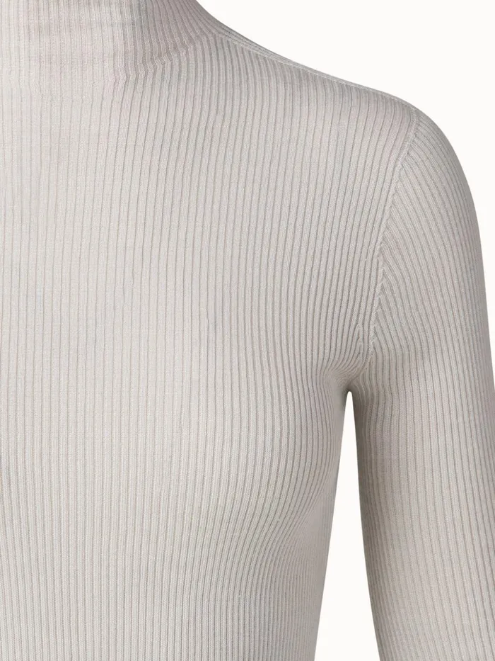 Seamless Cashmere Silk Rib Knit Pullover Light Melange Women Akris Cashmere