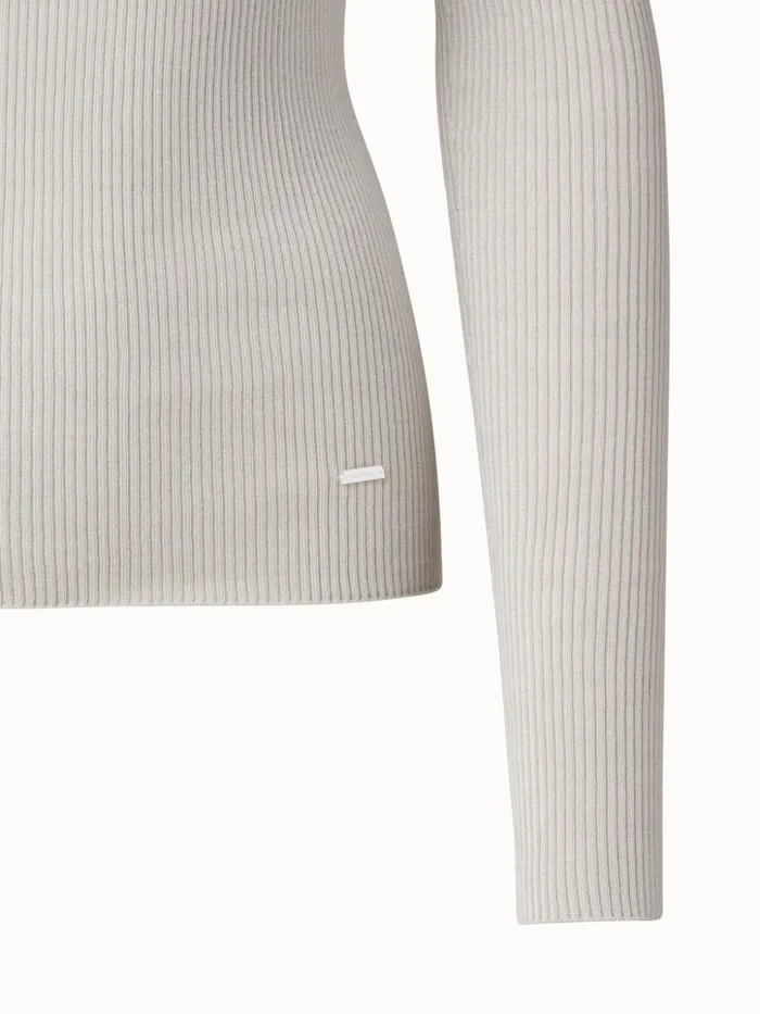 Seamless Cashmere Silk Rib Knit Pullover Light Melange Women Akris Cashmere