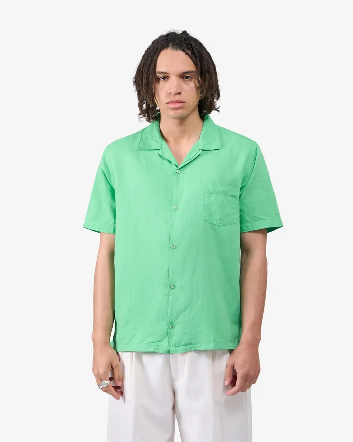 Shirts Colorfulstandard Men Linen Short Sleeved Shirt 8211 Spring Green