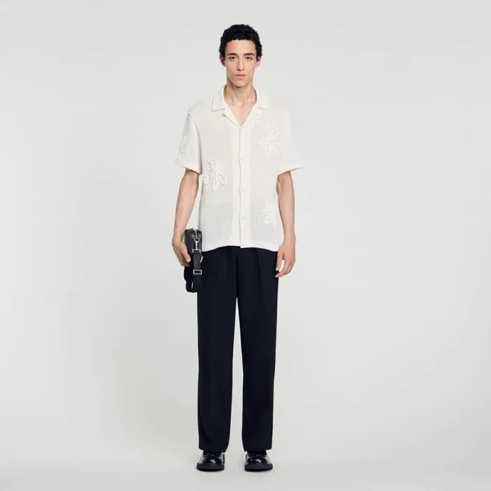 Shirts Men SANDRO Floral Knit Shirt Ecru