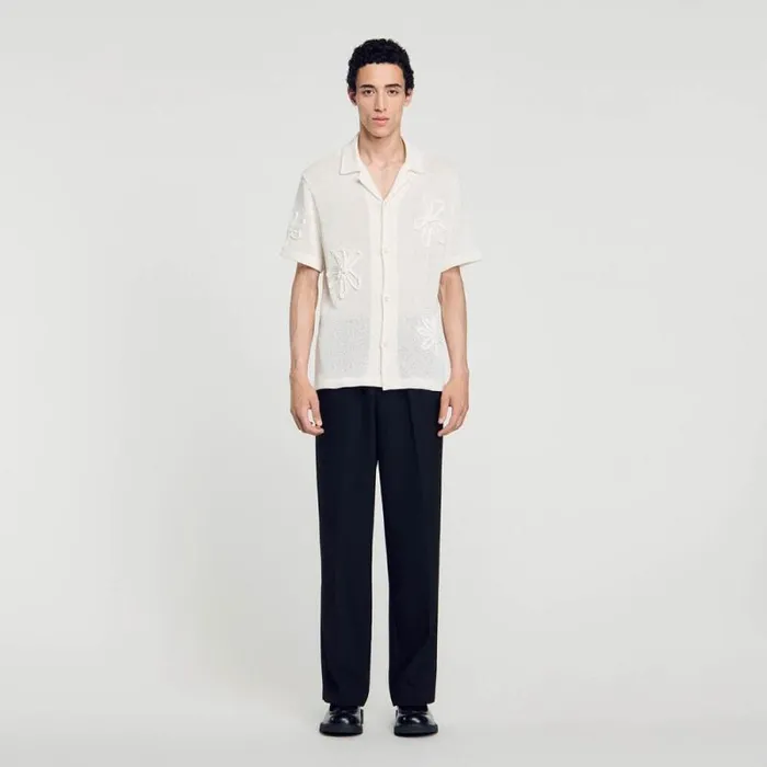 Shirts Men SANDRO Floral Knit Shirt Ecru