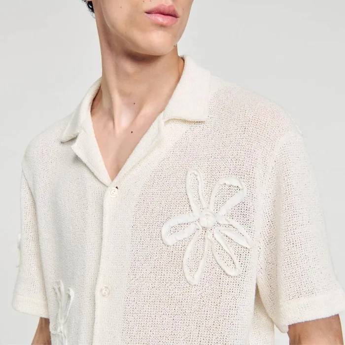 Shirts Men SANDRO Floral Knit Shirt Ecru