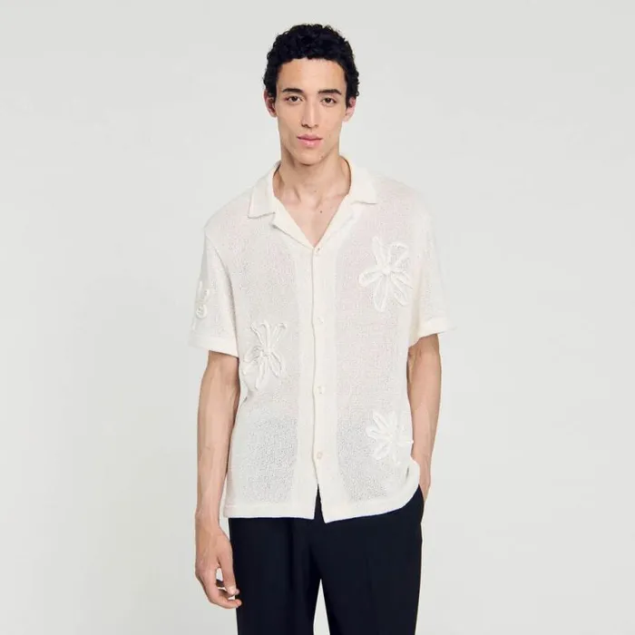 Shirts Men SANDRO Floral Knit Shirt Ecru