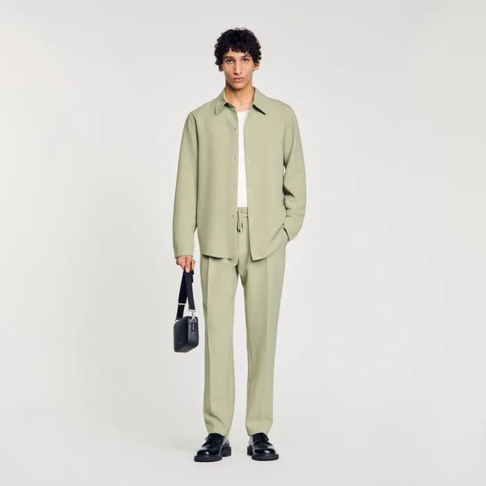 Shirts Men SANDRO Longsleeved Jersey Shirt Light Kaki