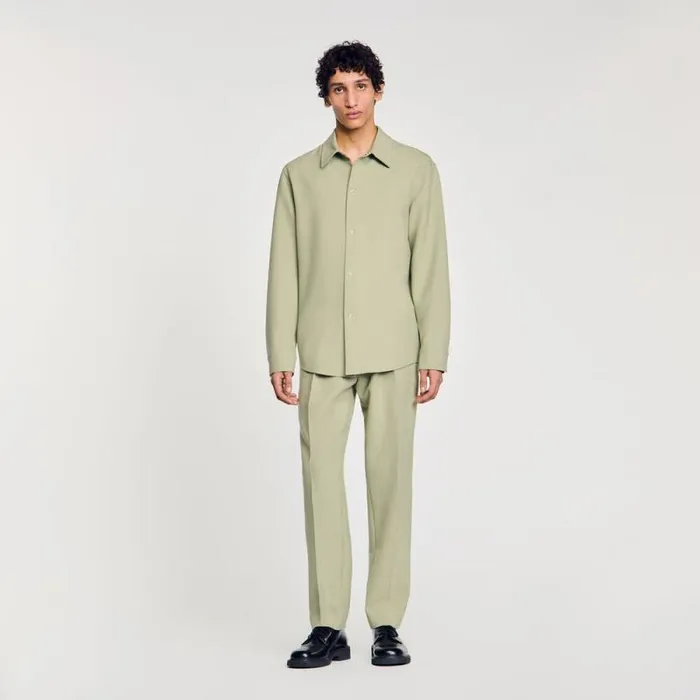 Shirts Men SANDRO Longsleeved Jersey Shirt Light Kaki