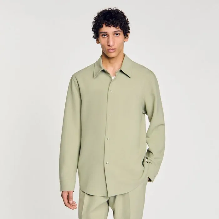 Shirts Men SANDRO Longsleeved Jersey Shirt Light Kaki