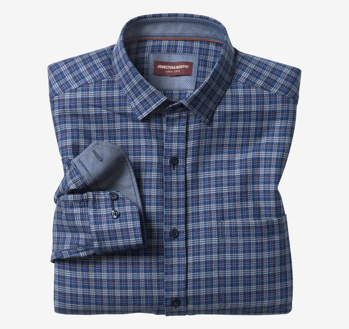 Shirts Premium Cotton Shirts NavyGray Triple Grid 8211 Johnston and Murphy Men