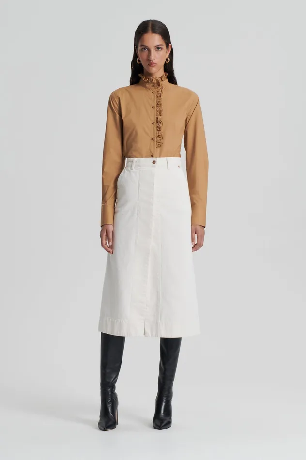 Shirts Scanlan Theodore Women PARACHUTE RUFFLE TRIM SHIRT CAMEL