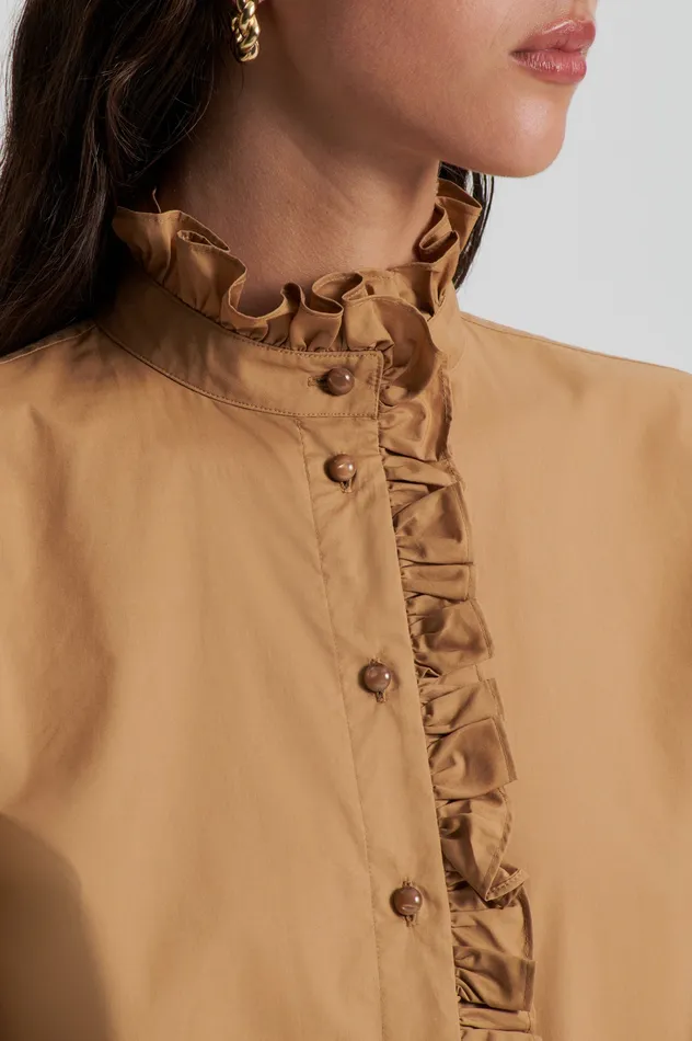Shirts Scanlan Theodore Women PARACHUTE RUFFLE TRIM SHIRT CAMEL