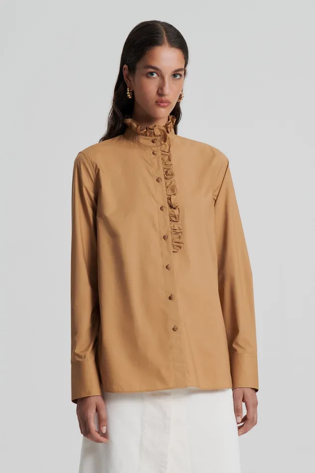 Shirts Scanlan Theodore Women PARACHUTE RUFFLE TRIM SHIRT CAMEL