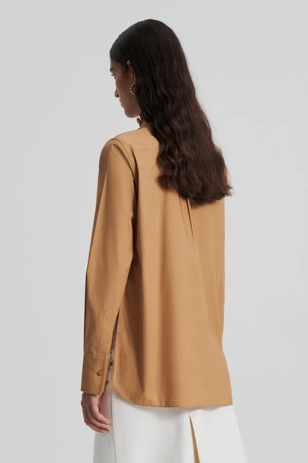 Shirts Scanlan Theodore Women PARACHUTE RUFFLE TRIM SHIRT CAMEL