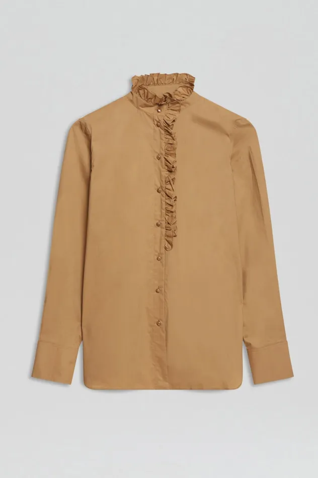 Shirts Scanlan Theodore Women PARACHUTE RUFFLE TRIM SHIRT CAMEL