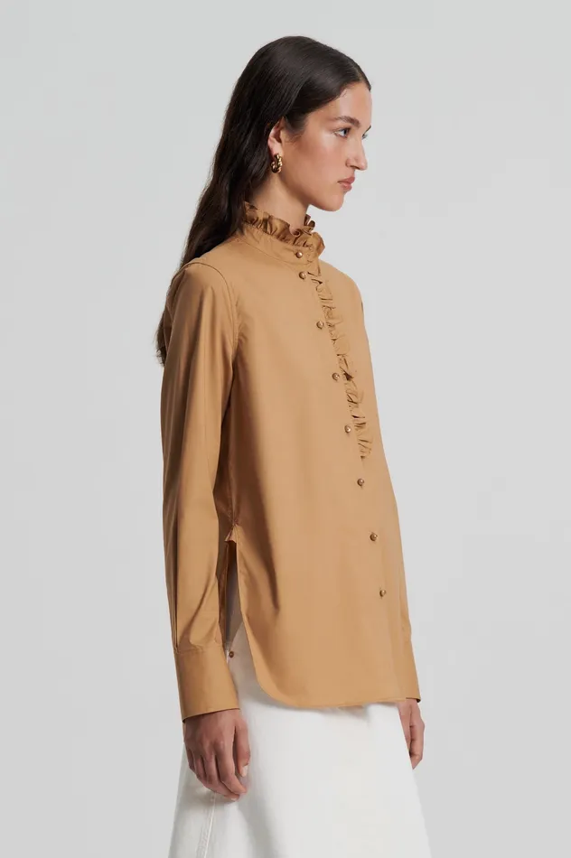 Shirts Scanlan Theodore Women PARACHUTE RUFFLE TRIM SHIRT CAMEL
