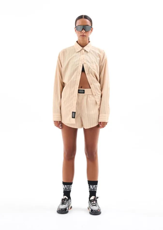 Shop AVENTURA SHIRT IN PINSTRIPE PRINT PE Nation Long Sleeve Tops