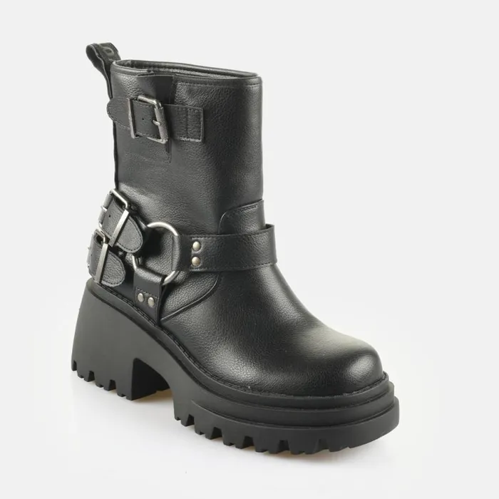 Shop Boots and AnkleBoots BUFFALO BFL BRAVR BIKER LO 8211 VEGAN NAPPA 8211 BLACK Black