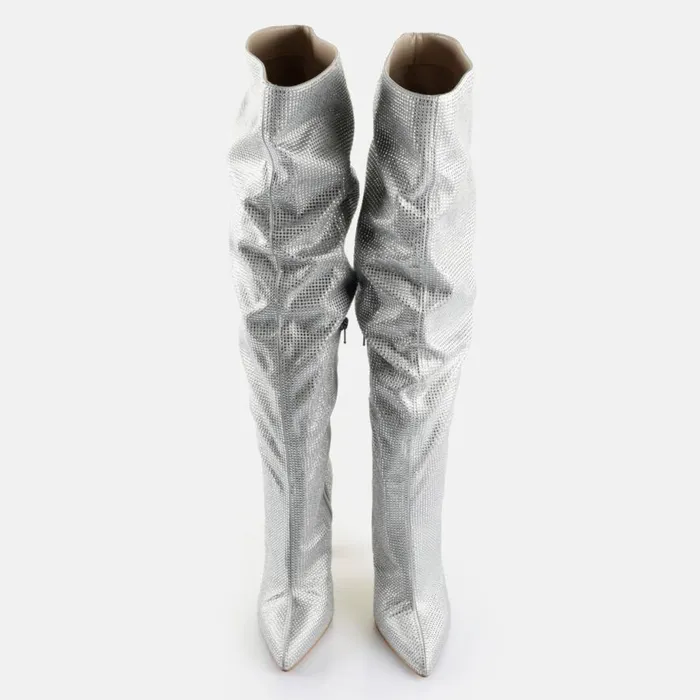 Shop Boots and AnkleBoots BUFFALO LINDA BOOT SHINE 8211 VEGAN SATIN 8211 SILVER Silver