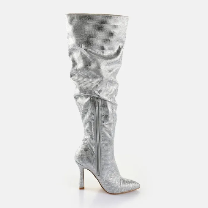 Shop Boots and AnkleBoots BUFFALO LINDA BOOT SHINE 8211 VEGAN SATIN 8211 SILVER Silver