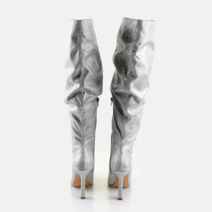 Shop Boots and AnkleBoots BUFFALO LINDA BOOT SHINE 8211 VEGAN SATIN 8211 SILVER Silver
