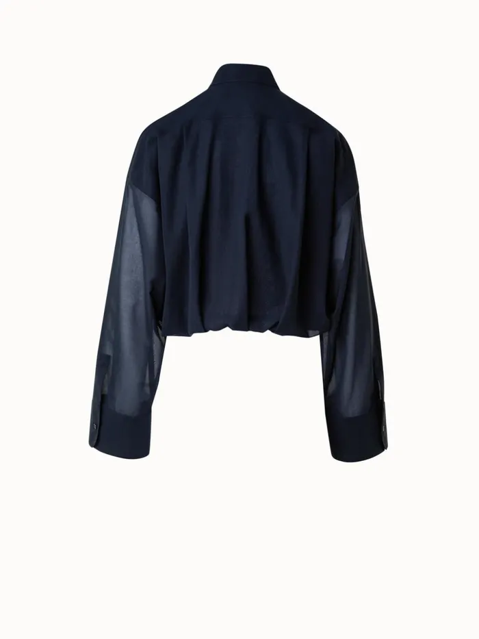 Short Cotton Voile Blouse With Wide Sleeves Black Women Akris Blouses